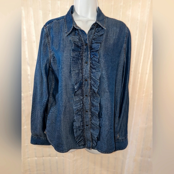 EXPRESS Long Sleeve Chambray Shirt 100% Lyocell Beautiful Condition Soft - Picture 1 of 13